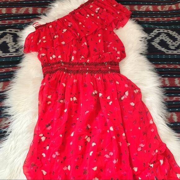 Joie Hafsa One Shoulder Asymmetrical Midi Dress Ruched Patterned sz M - Picture 12 of 13